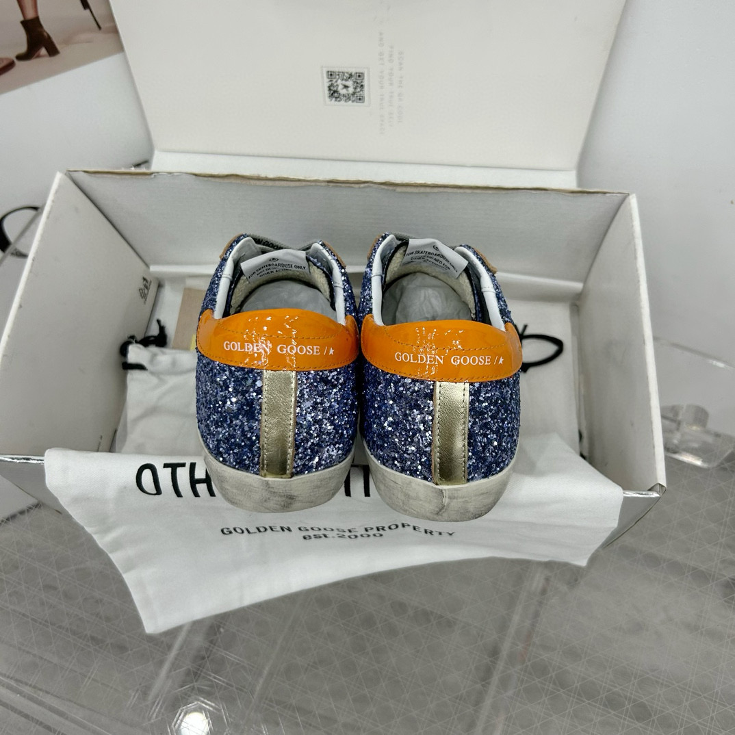2025 Women GGDB Blue Silver Leather Glitter Low Top Sneakers