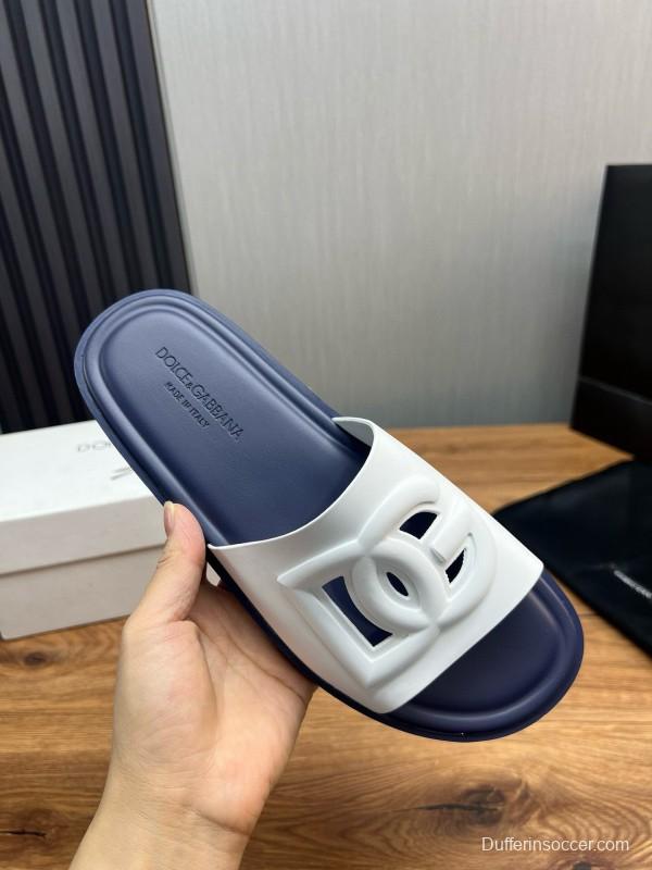 2025 Slippers Dolce & Gabbana White Navy Rubber Slippers