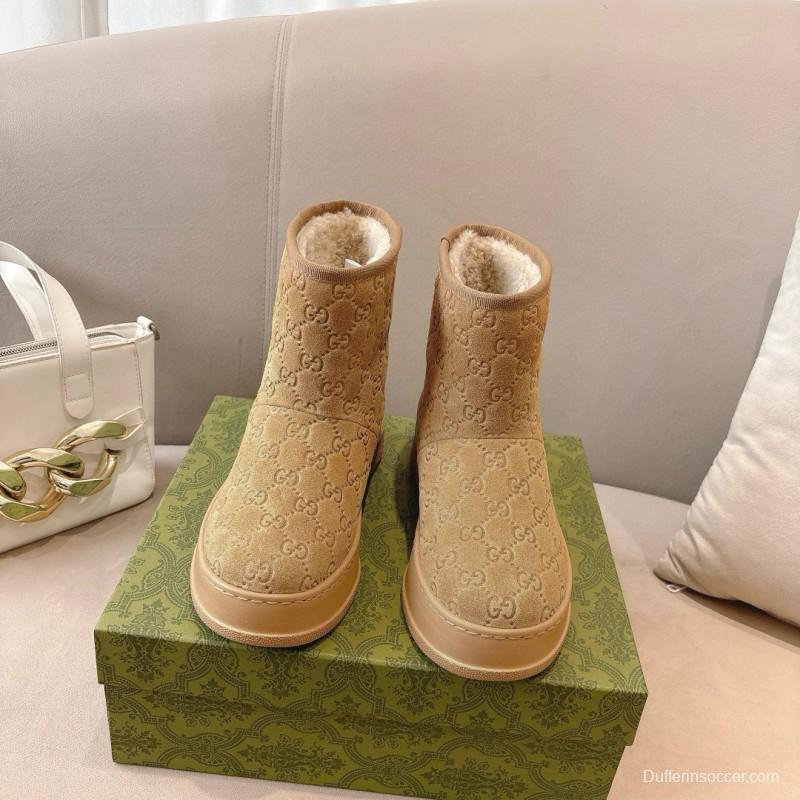 2024 Women Gucci Beige Suede Snow Boots MG00350