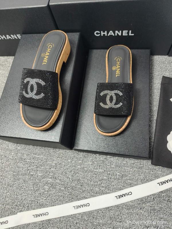 2025 Slippers Chanel Black Crystal Women