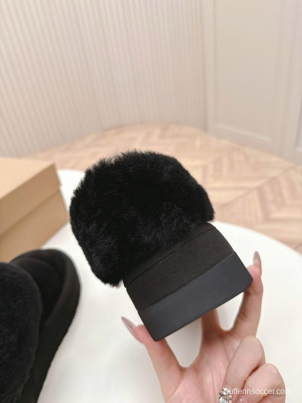 2024 UGG Black Suede Sheepskin Slippers