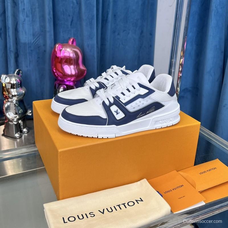 2025 Unisex Louis Vuitton White Navy Leather Sneakers