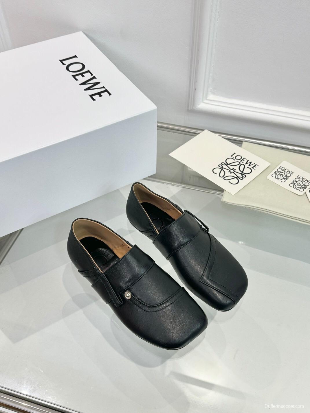 2025 Women Loewe Black Leather Loafers LY00291