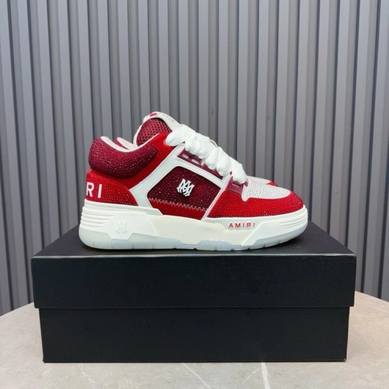 2024 Unisex Amiri Red White Leather Mesh Sneakers MJ00410