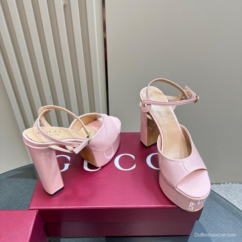2024 Women Gucci Pink Leather Platform Sandals MJ00340