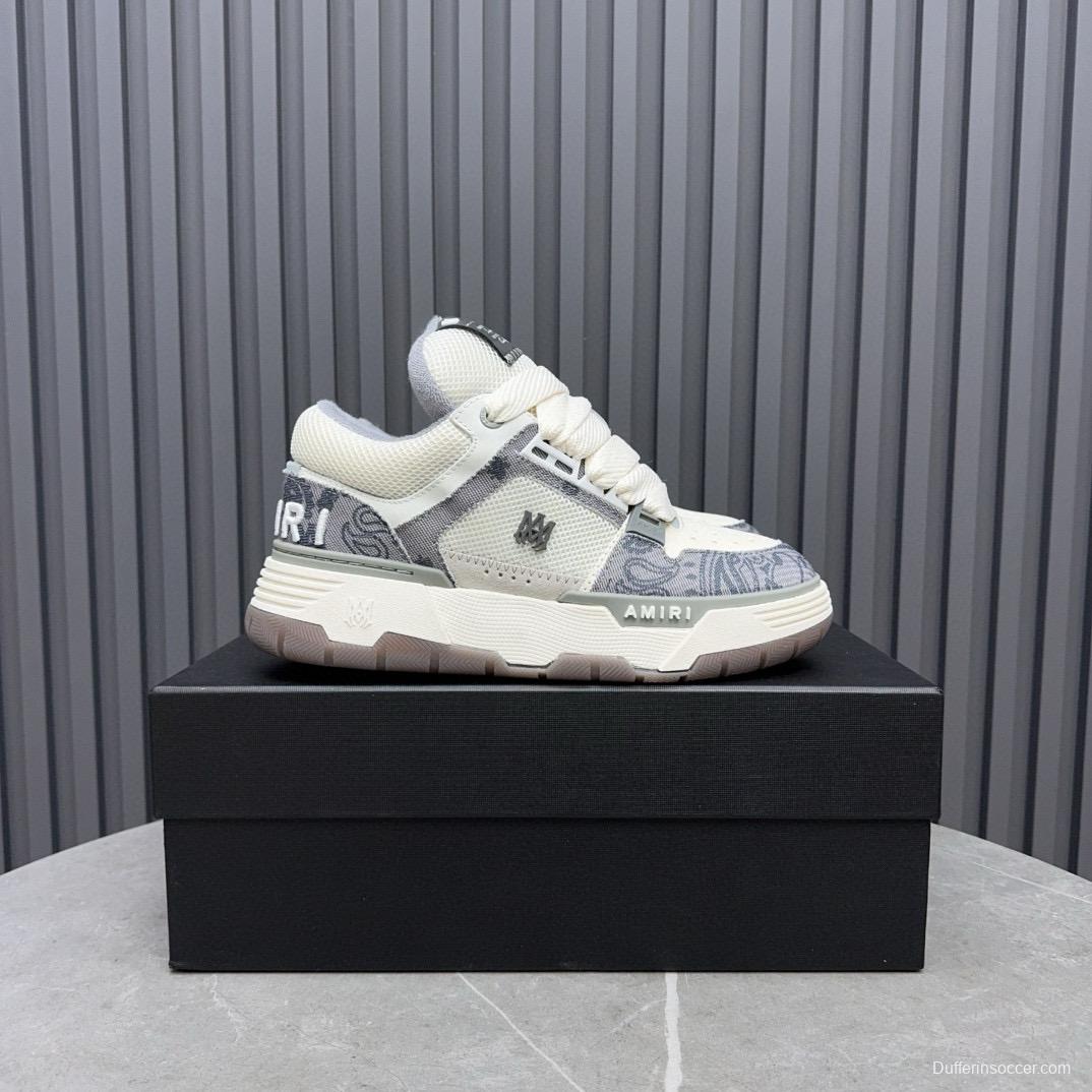 2024 Unisex Amiri White Grey Mesh Leather Sneakers MJ00360