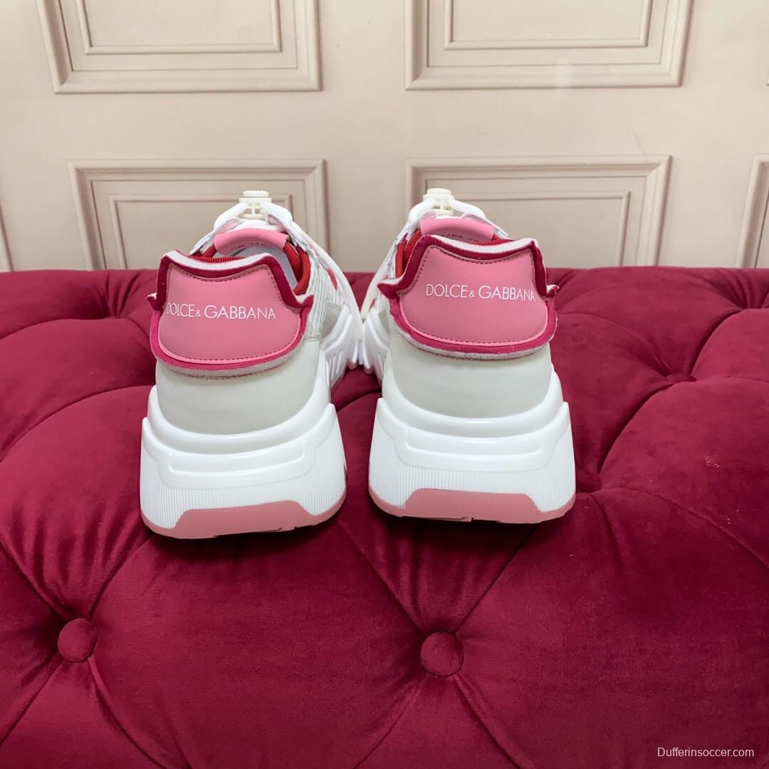 2025 Women Dolce & Gabbana White Pink Mesh Sneakers LY00330(F)
