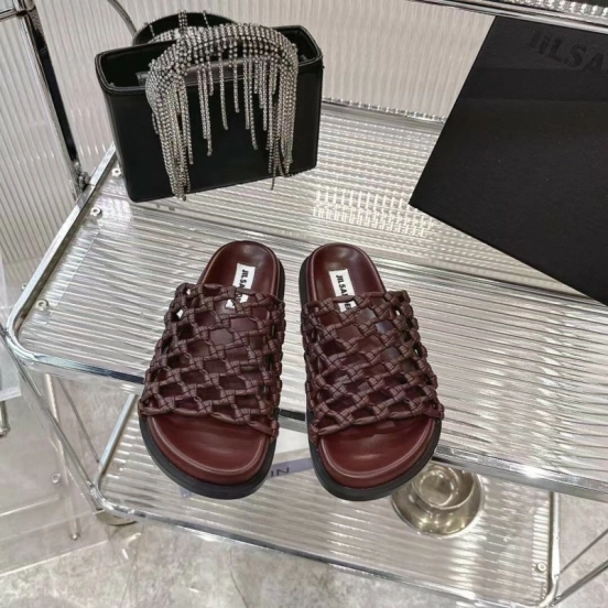 2025 Women Jil Sander Brown Leather Woven Slippers