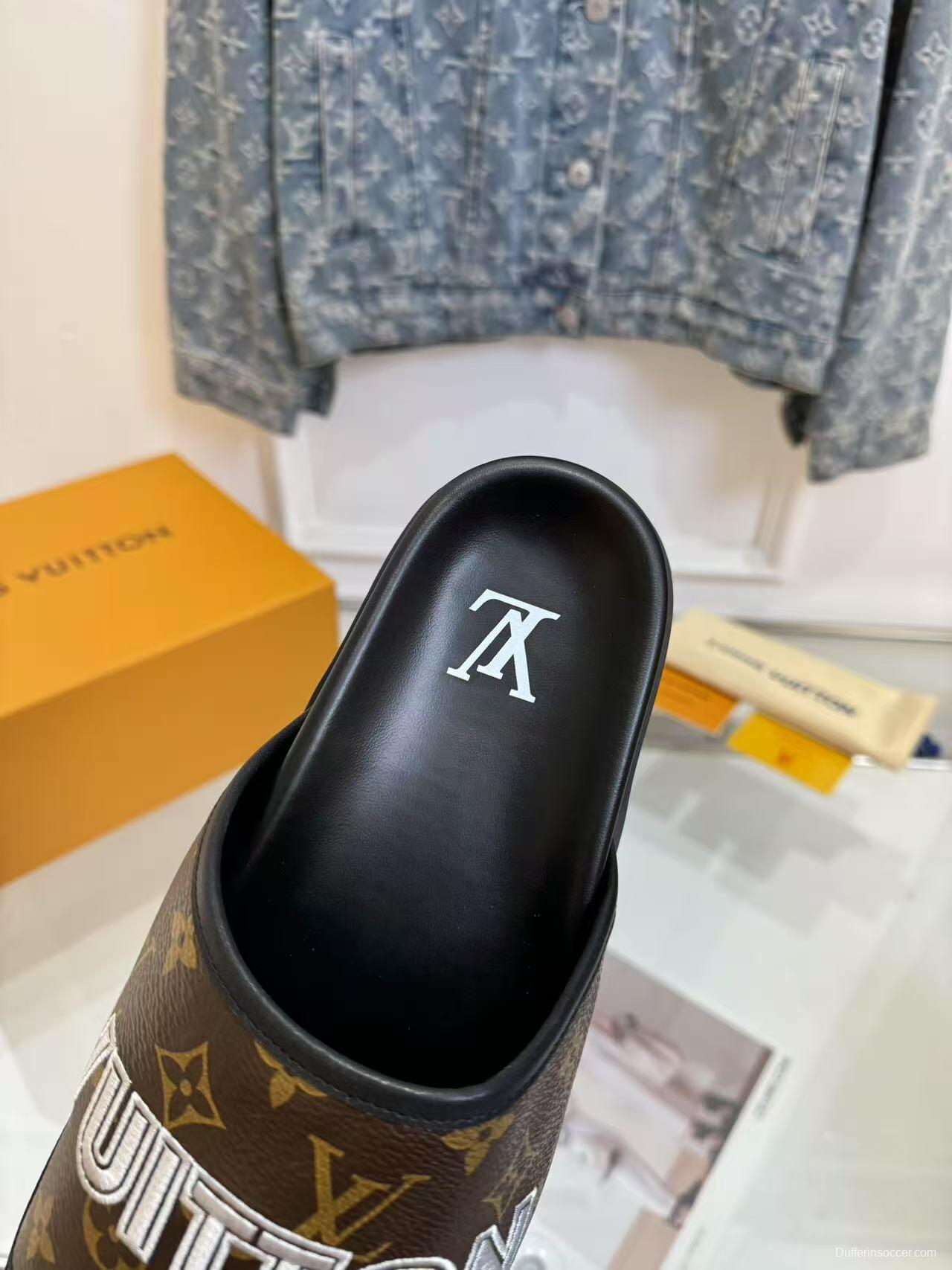 2025 Louis Vuitton Brown Black Leather Slippers LY