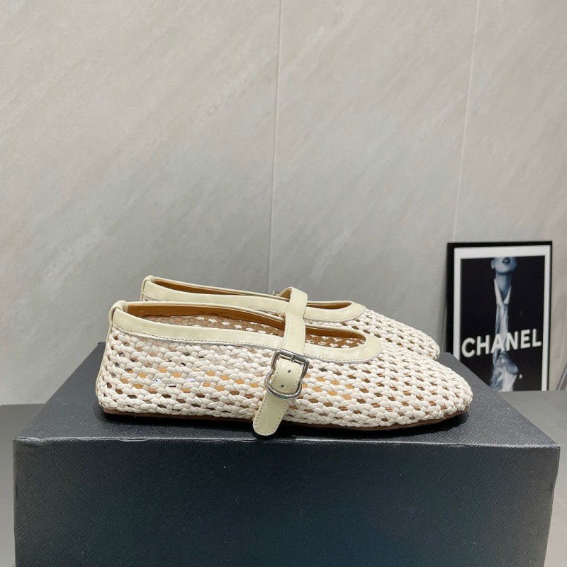 2025 Women Alaïa White Leather Woven Mary Jane Flat Shoes LY00360(F)