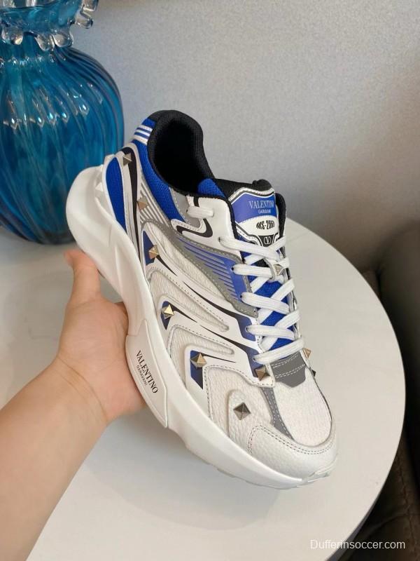 2024 Unisex Valentino Blue White Grey Mesh Leather Sneakers MJ00410