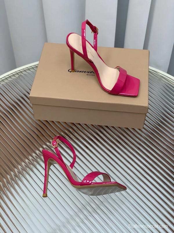2025 Women Gianvito Rossi Pink Patent Leather High Heel Sandals