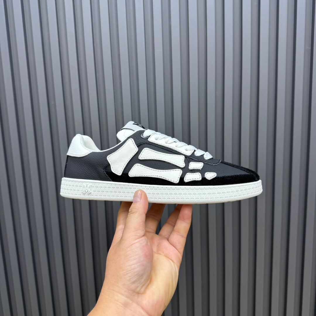2025 Unisex Amiri Black White Leather Mesh Sneakers Skeleton Design LY00280