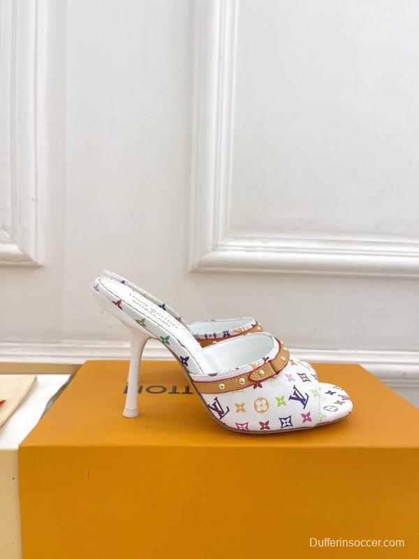2025 Women Louis Vuitton Multicolor Leather High Heel Sandals MJ00290
