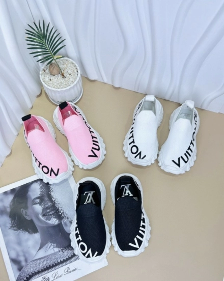 2024 Kids Louis Vuitton Pink White Black Fabric Sneakers