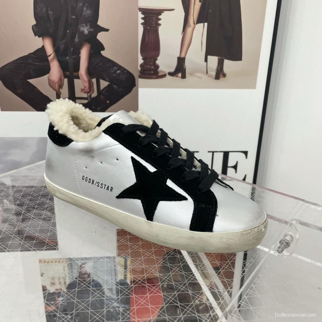 2025 Women GGDB Black White Leather Shearling Sneaker