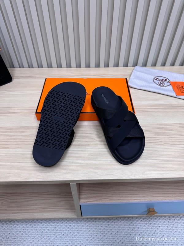 2025 Slippers Unisex Hermès Black Leather Slippers