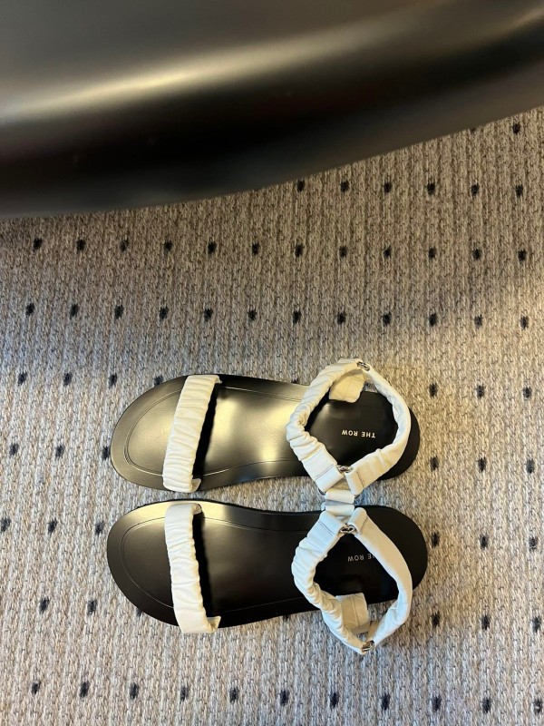 2025 Women The Row White Leather Flat Sandals