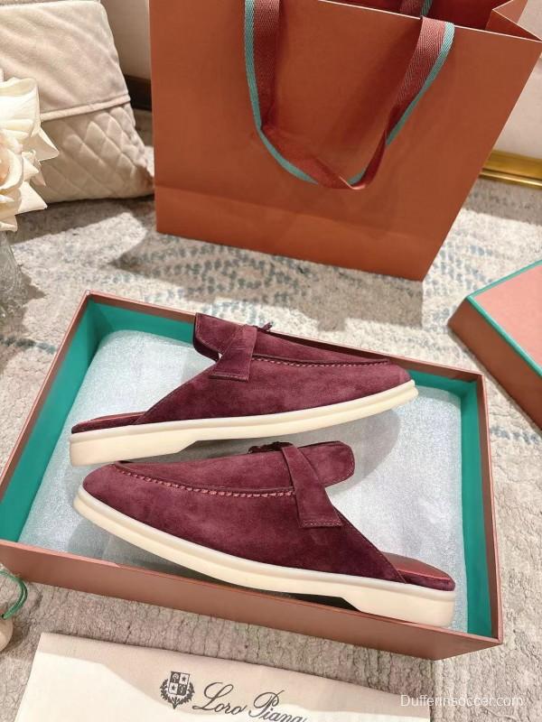 2025 Women LP Burgundy Suede Slippers