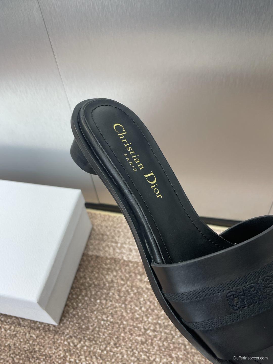 2025 Women Dior Black Leather Slippers CHRISTIAN DIOR PARIS