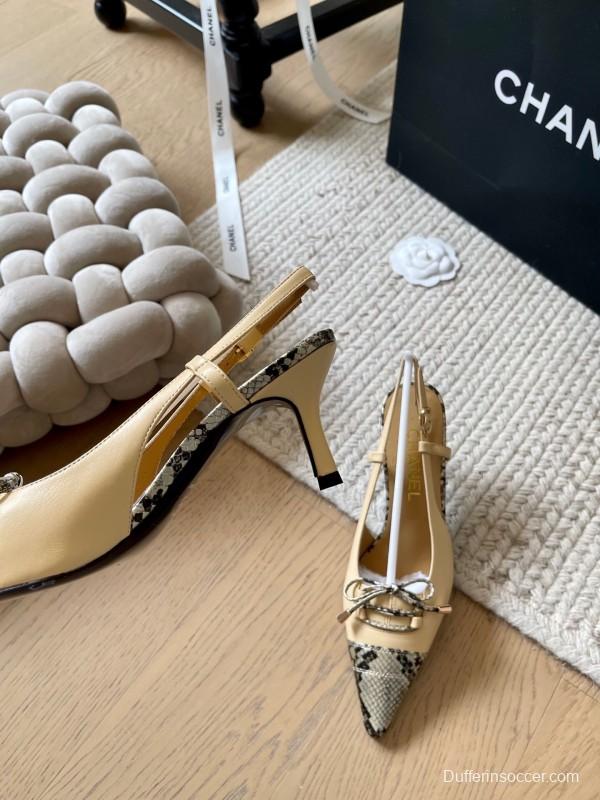 2025 Women Chanel Beige Snake Leather Heels KFY00320