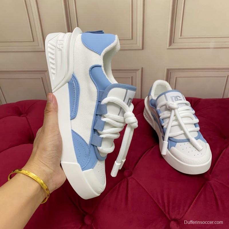 2025 Women Dolce & Gabbana White Blue Mesh Leather Sneakers