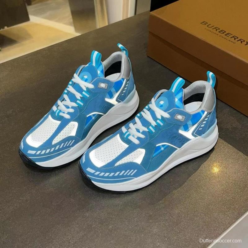 2025 Unisex Burberry Blue White Suede Leather Cotton Sneakers Retro Check MJ00380