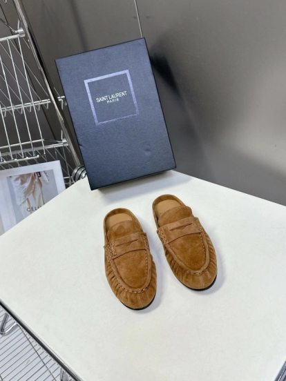 2025 Women Yves Saint Laurent Brown Suede Loafers KFY00330