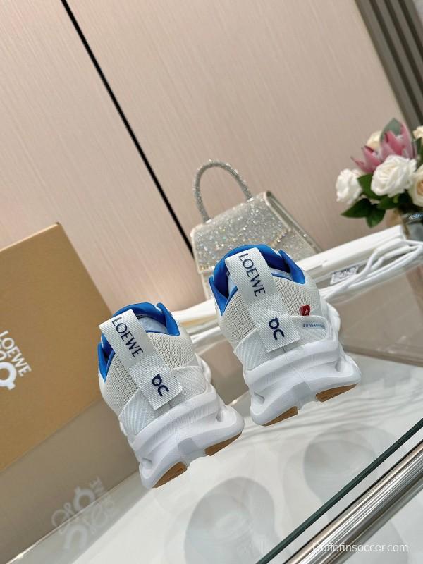 2025 Women Loewe White Blue Mesh Leather Sneakers