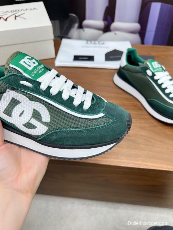 2025 Men Dolce & Gabbana Green White Mesh Suede Casual Sneakers LY00300