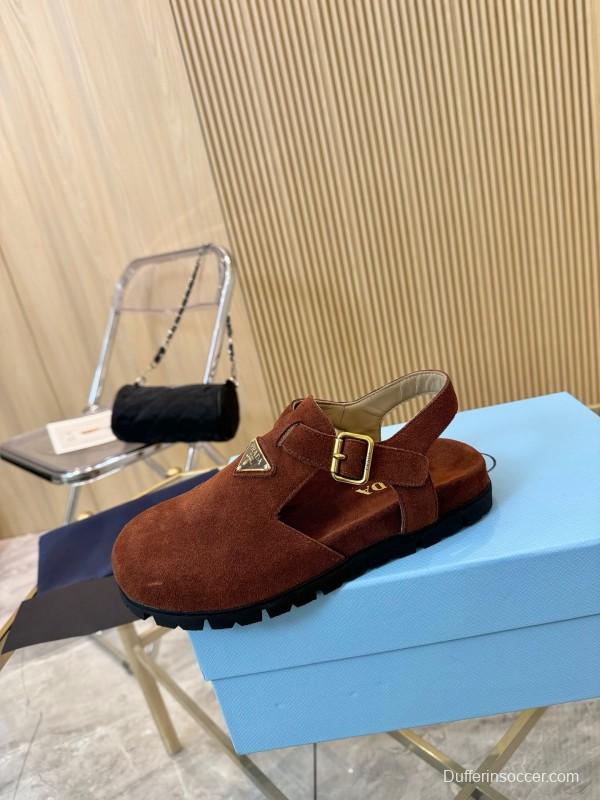 2025 Women Prada Brown Suede Sandal LY00280