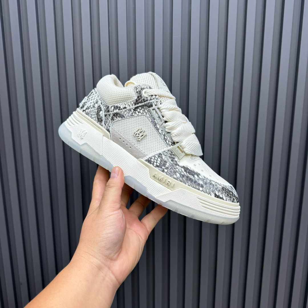 2024 Unisex Amiri Cream Beige Snake Leather Sneakers MJ00360