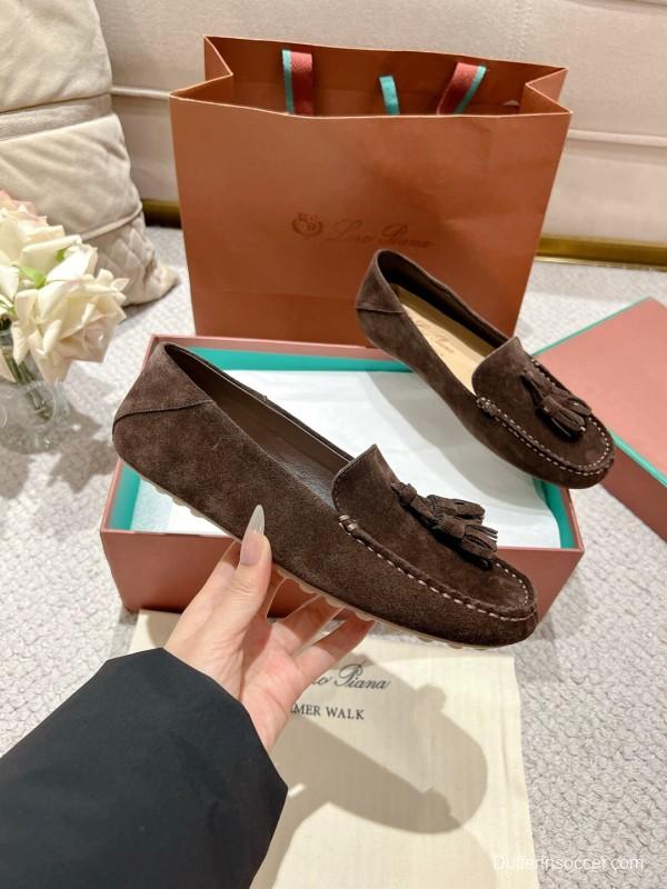 2025 Women Le Parmentier Brown Suede Loafers Tassel LY00291