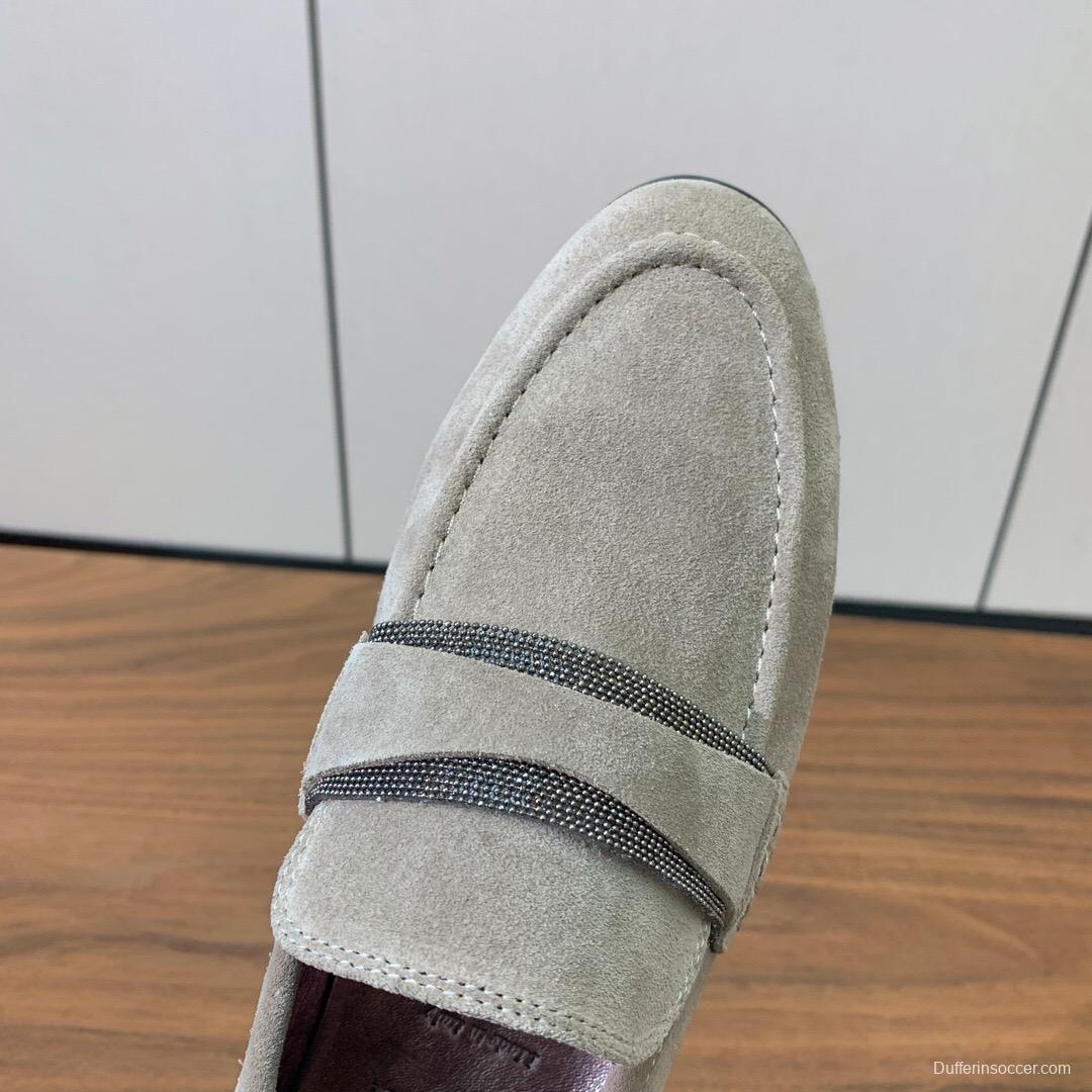 2025 Unisex Brunello Cucinelli Beige Suede Loafers Handmade Craftsmanship KFY00300