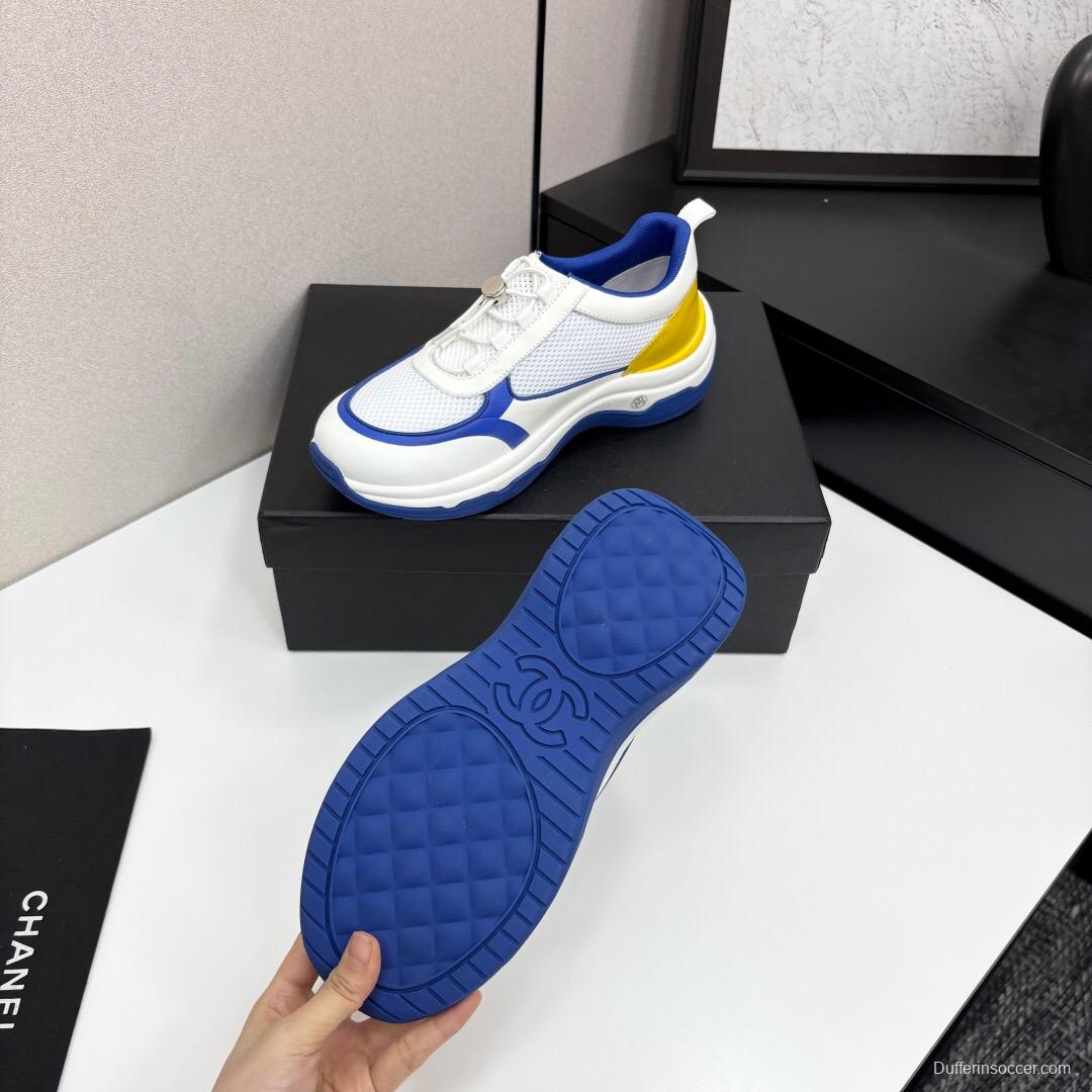 2025 Unisex Chanel White Blue Yellow Silk Leather Casual Sneakers Sports Shoes