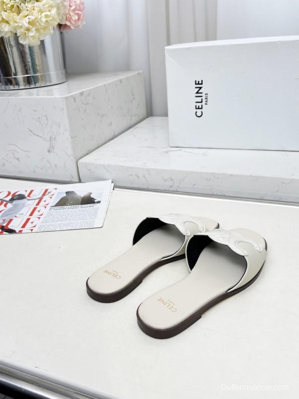 2025 Women Celine White Leather Slippers