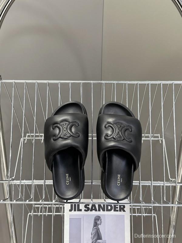 2025 Women Celine Black Leather Slippers