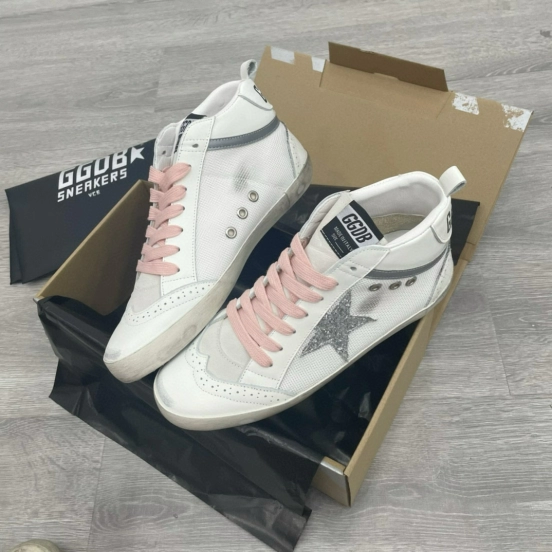 2024 Unisex GGDB White Pink Grey Leather Mesh High Top Sneakers MJ00300