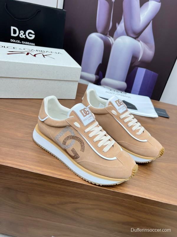 2025 Unisex Dolce & Gabbana Beige White PU Casual Sneakers LY00300