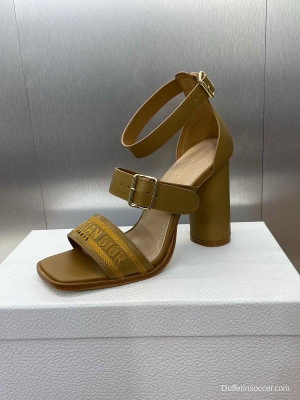 2025 Women Dior Yellow Leather Embroidered High Heel Sandals