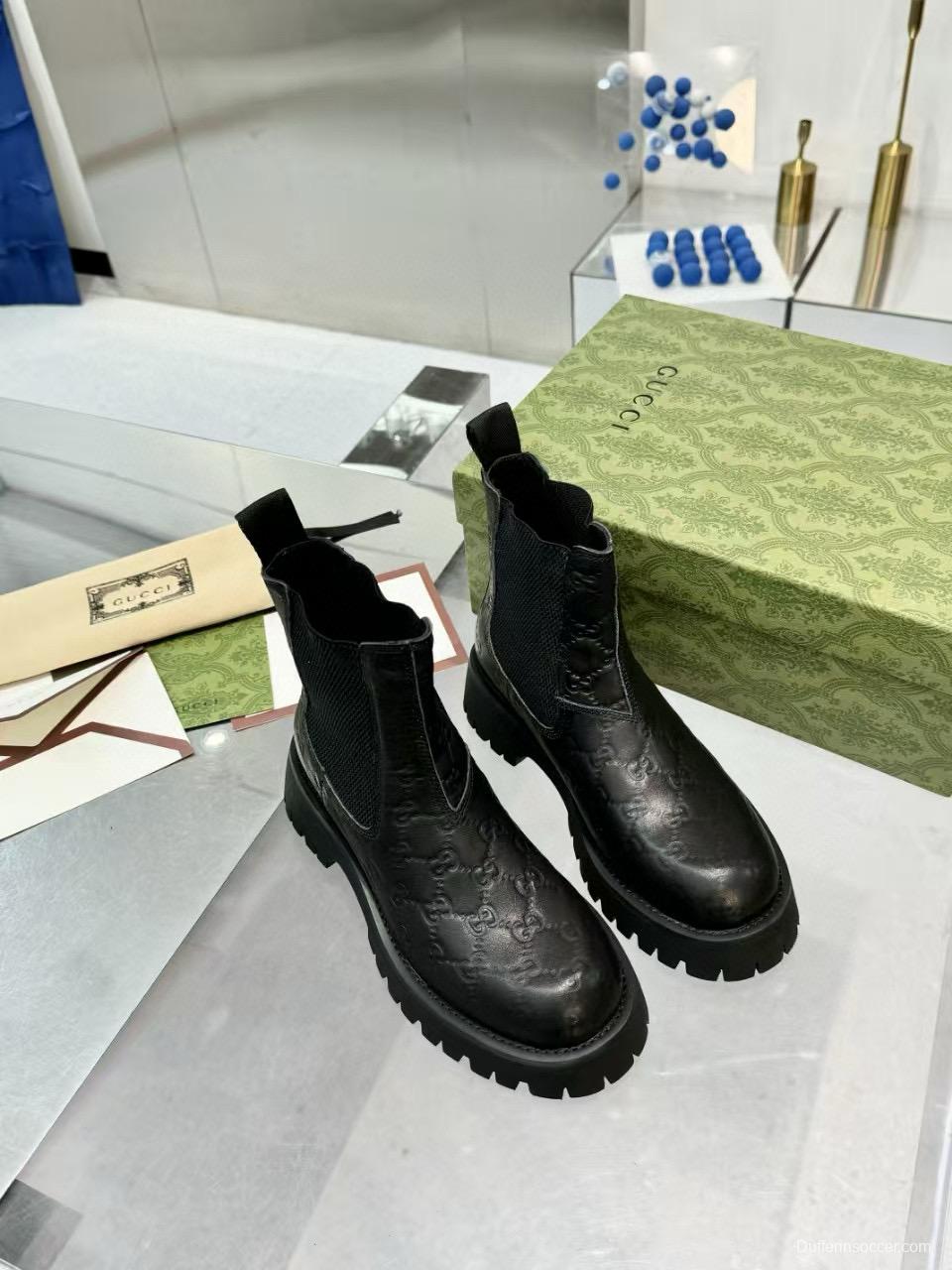 2024 Women Gucci Black Leather Ankle Boots MJ00340