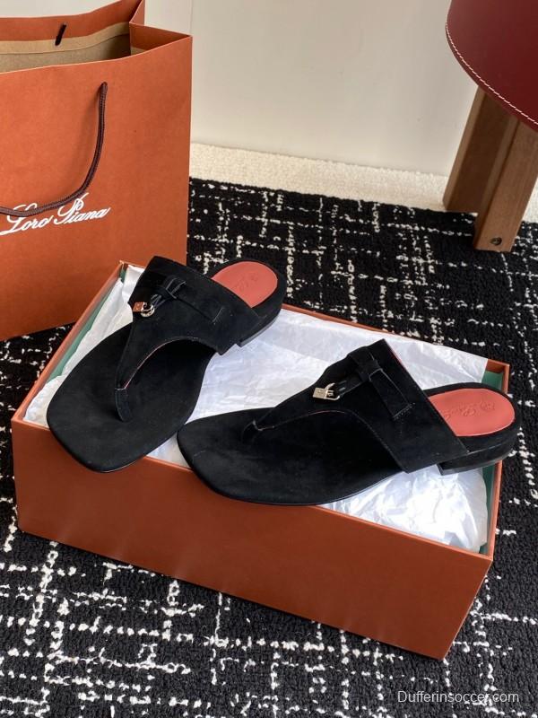 2025 Women LP Black Suede Slippers KFY00280