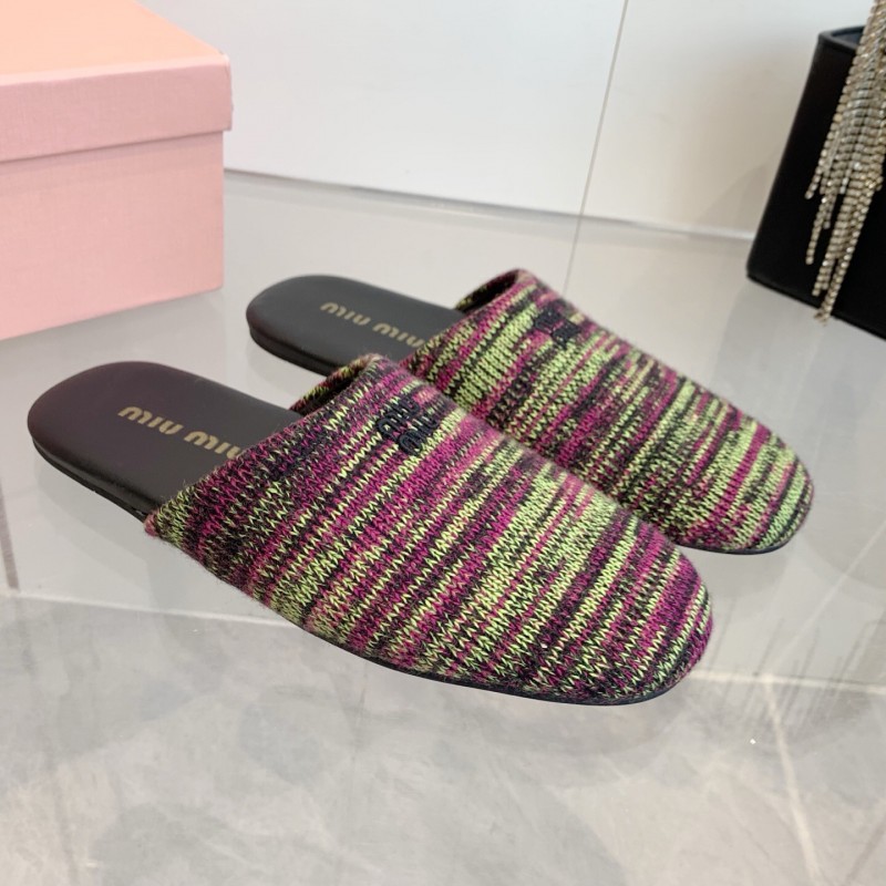 2025 Miumiu Purple Green Black Knitted Slippers