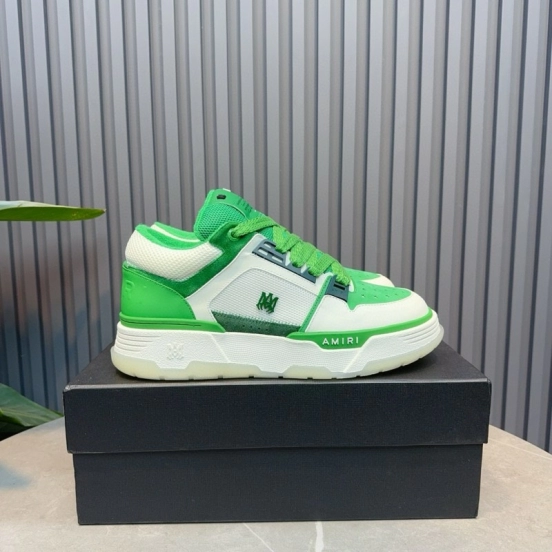 2024 Unisex Amiri Green White Leather Mesh Sneakers MJ00360