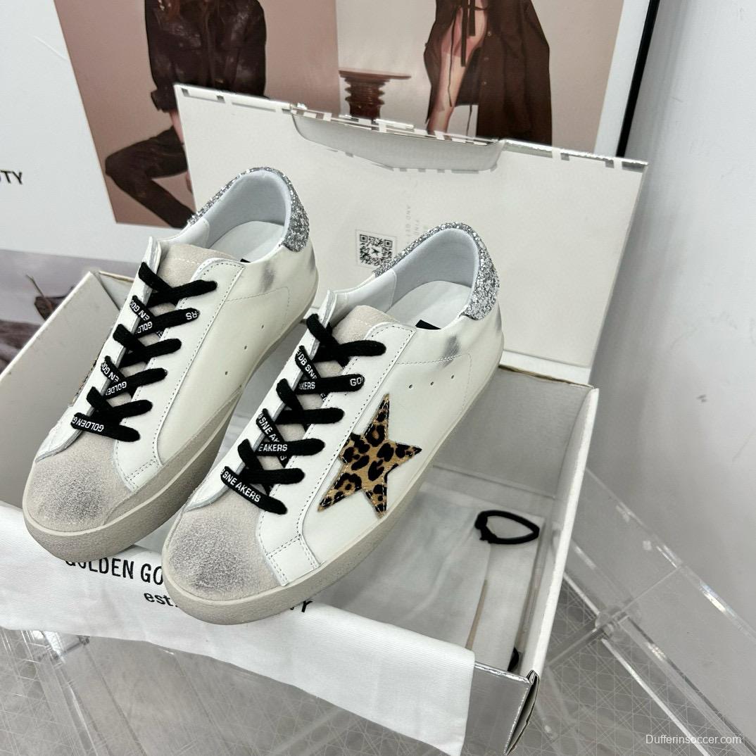2025 Women GGDB White Black Leopard Print Leather Sneakers