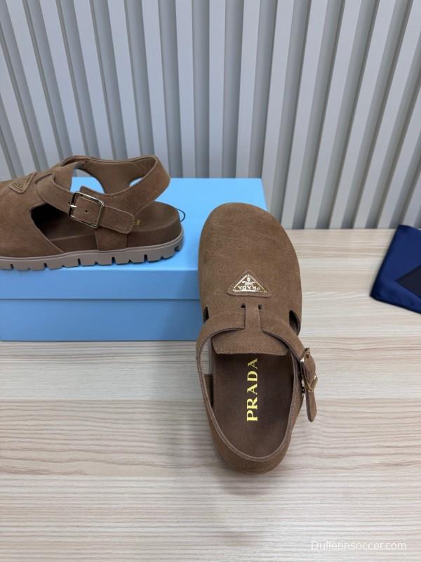 2025 Women Prada Brown Suede Sandals LY00280