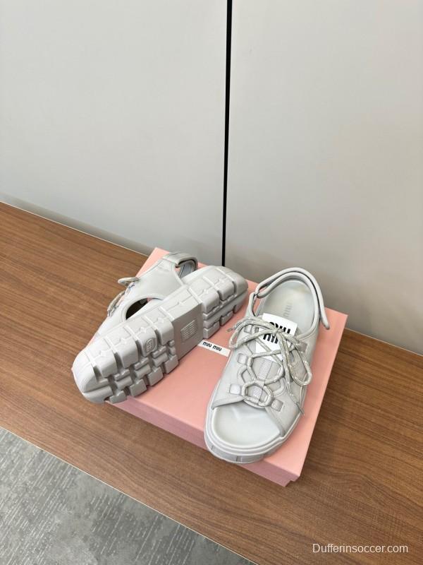 2025 Women Miu Miu White Leather Sandals LY00240