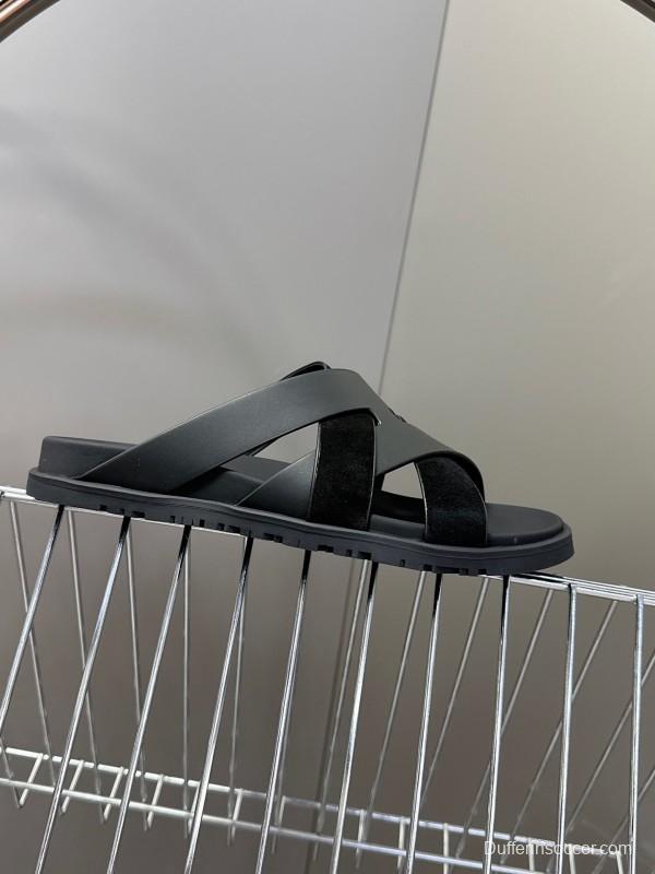 2025 Slippers Hermès Black Leather Slippers