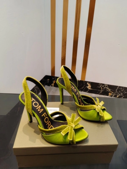 2025 Women TOM FORD Green Velvet Open Toe Slingback Heels KFY00300