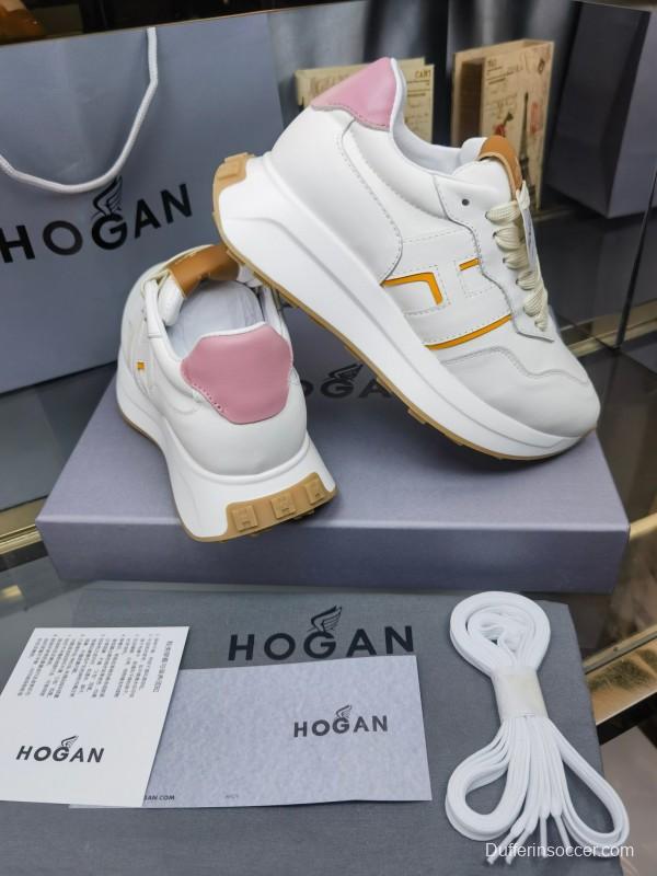 2025 Women HOGAN White Pink Leather Sneakers LY00360